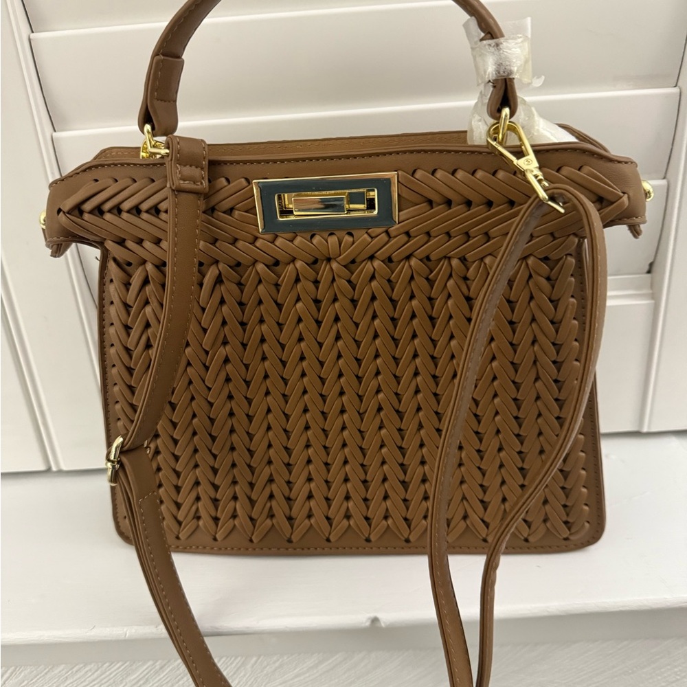 Elegant Brown Woven Handbag